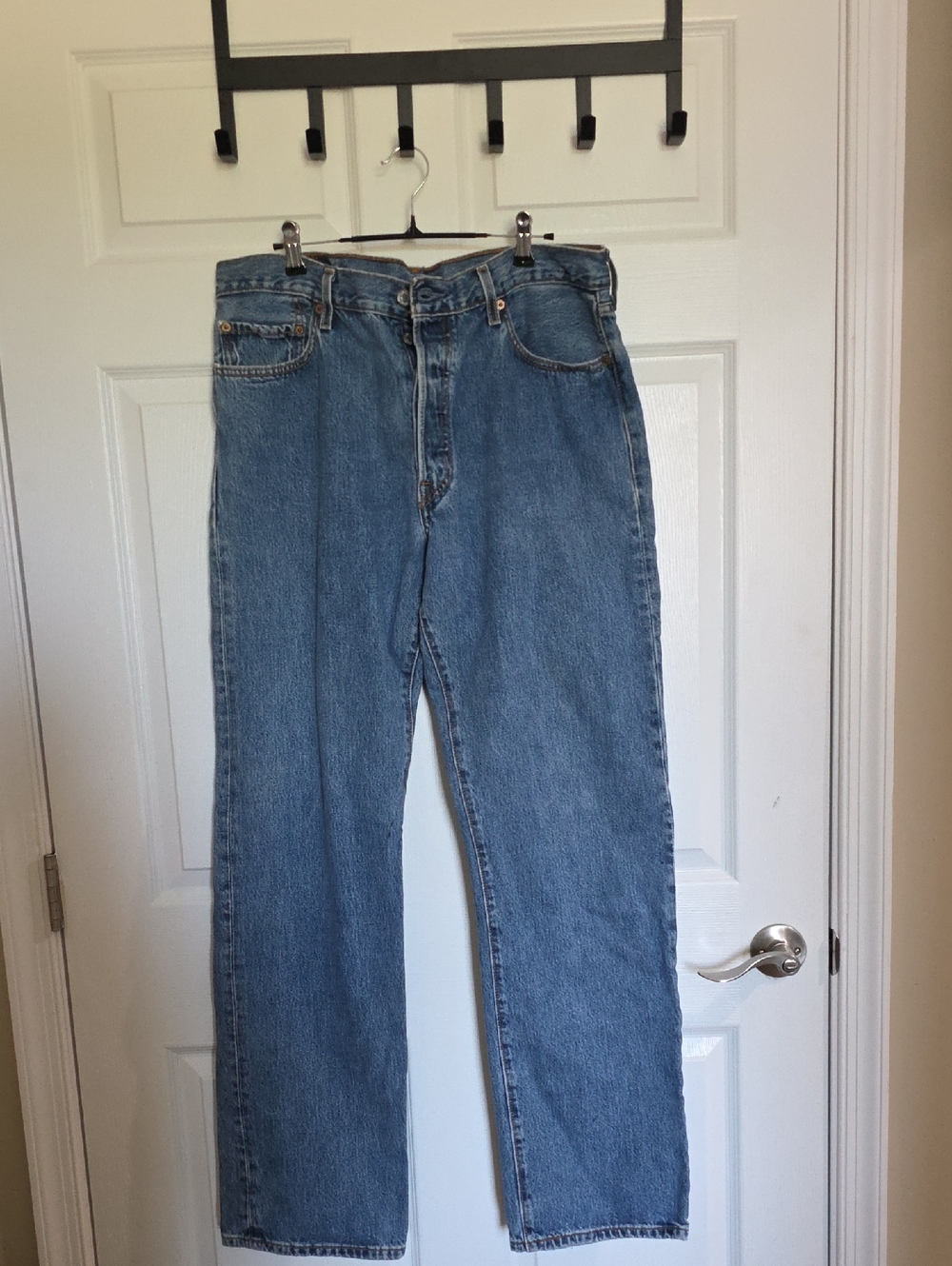 Levi's Men's 501 Button Fly Straight Jeans in Medium Blue Denim
